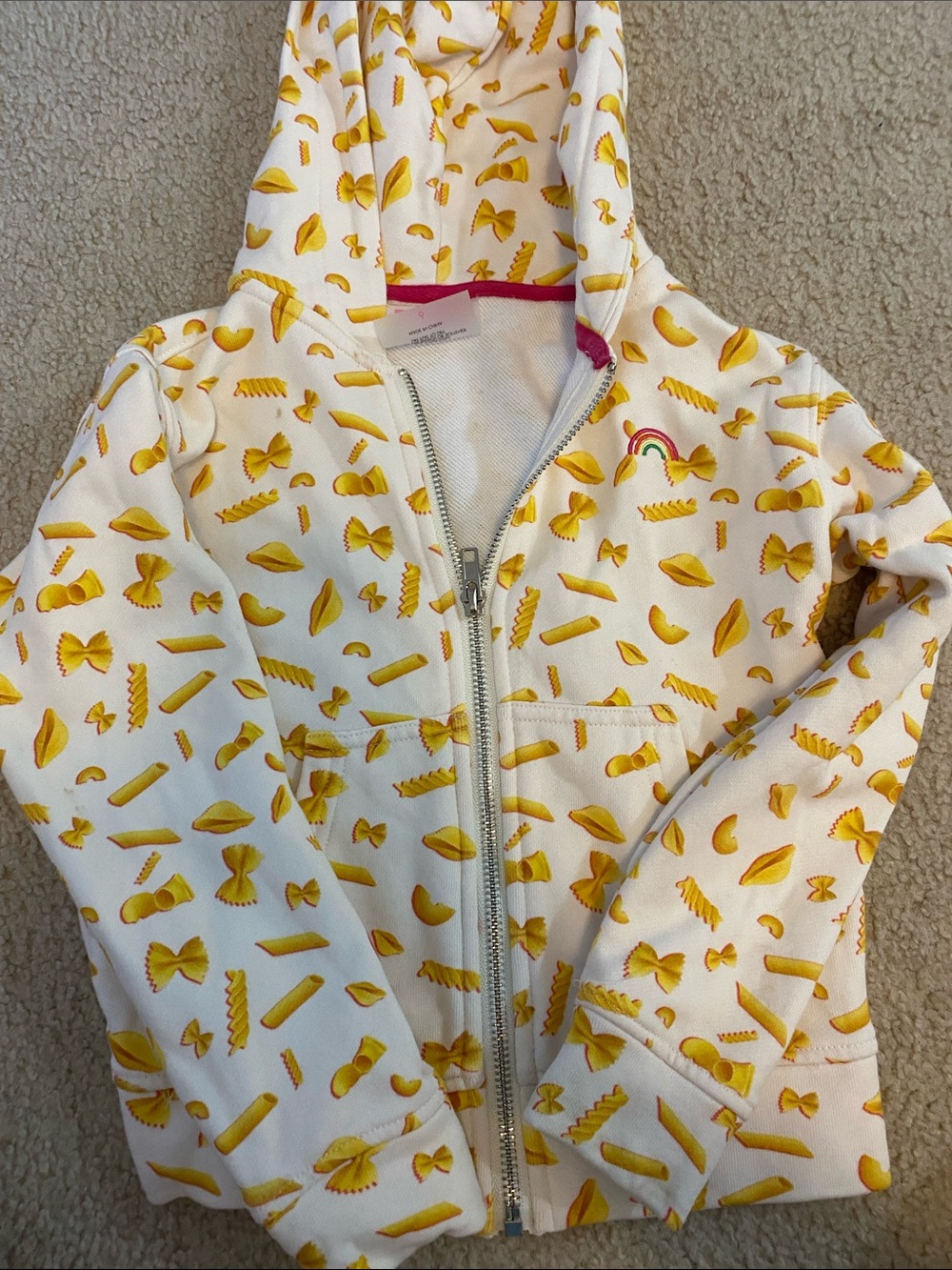 Terez White Hoodie with Yellow Pasta Print size 6 girls Toddler